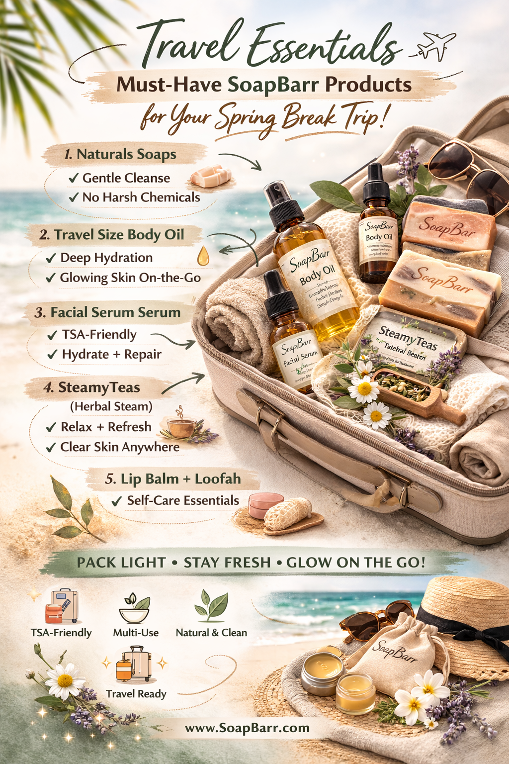 Travel Essentials: Which SoapBarr products are must-haves for your spring break trip.